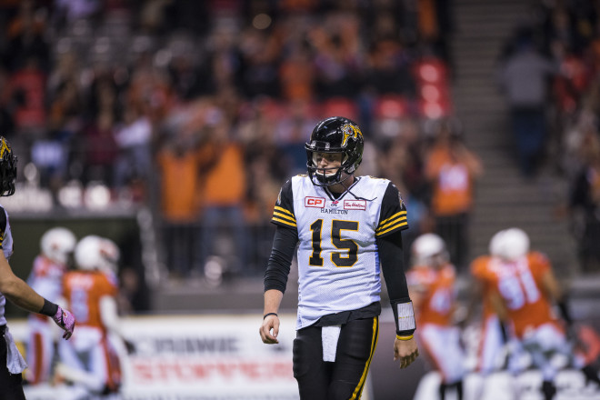 during a CFL football game in Vancouver, B.C., on Friday, October 23, 2015. THE CANADIAN PRESS/Jimmy Jeong