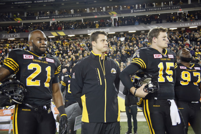 Oct 2, 2015; Hamilton, Ontario, Canada; Calgary Stampeders defeat the Hamilton Tiger-Cats 23-20 at Tim Hortons Field. Mandatory Credit: John E. Sokolowski